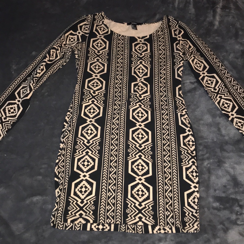 tan and black long sleeve dress